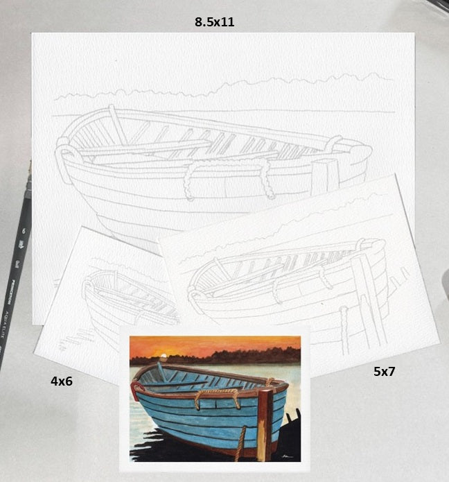 3 Pack Blue Boat 4x6, 5x7, 8.5x11 Templates