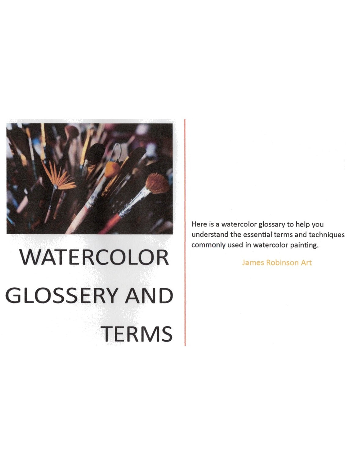 Watercolor Glossary Quick Reference Sheet