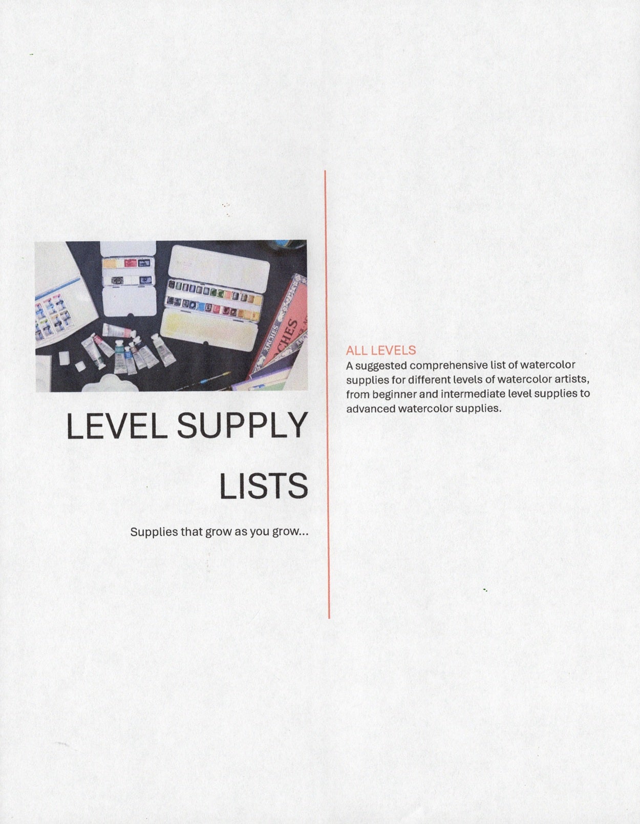 Supply List by Levels
